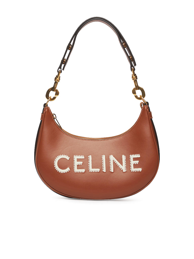 Medium Ava Strap Bag in Smooth Calfskin with Celine Embroidery Tan