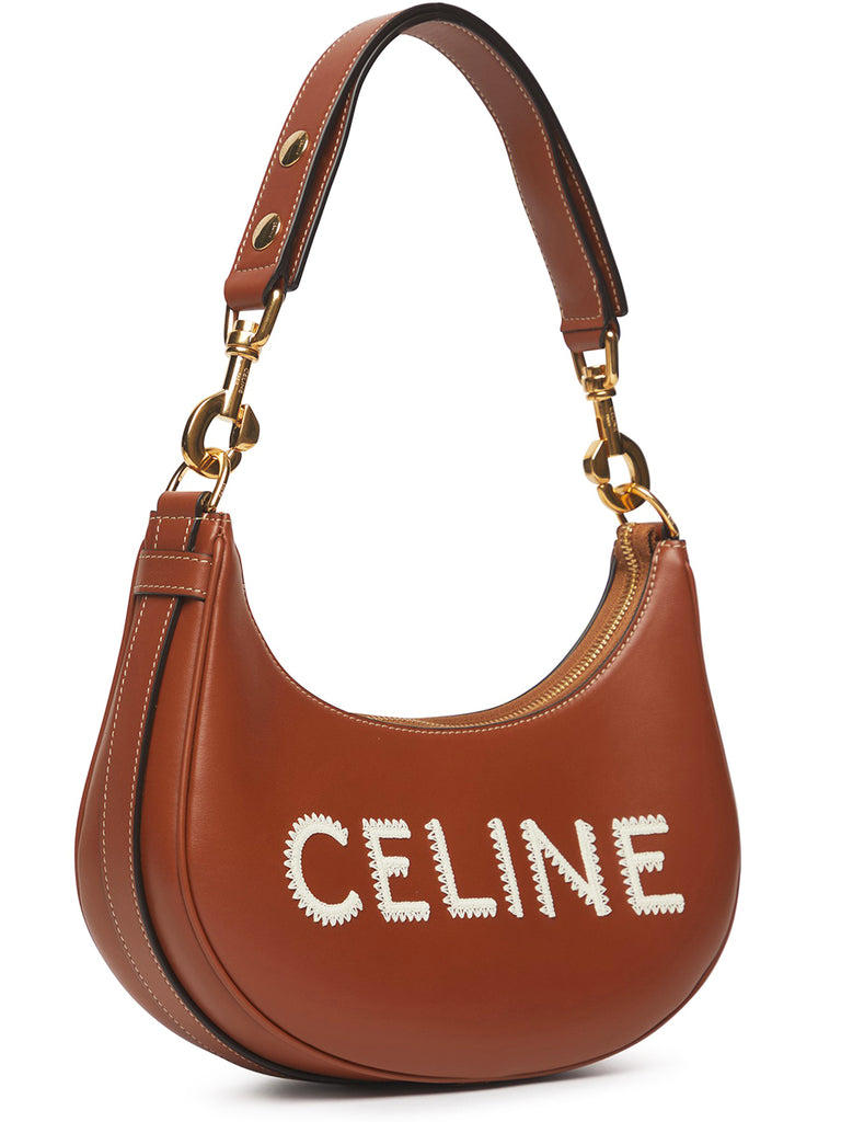 Medium Ava Strap Bag in Smooth Calfskin with Celine Embroidery Tan