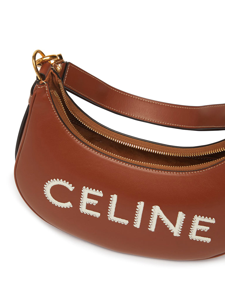 Medium Ava Strap Bag in Smooth Calfskin with Celine Embroidery Tan