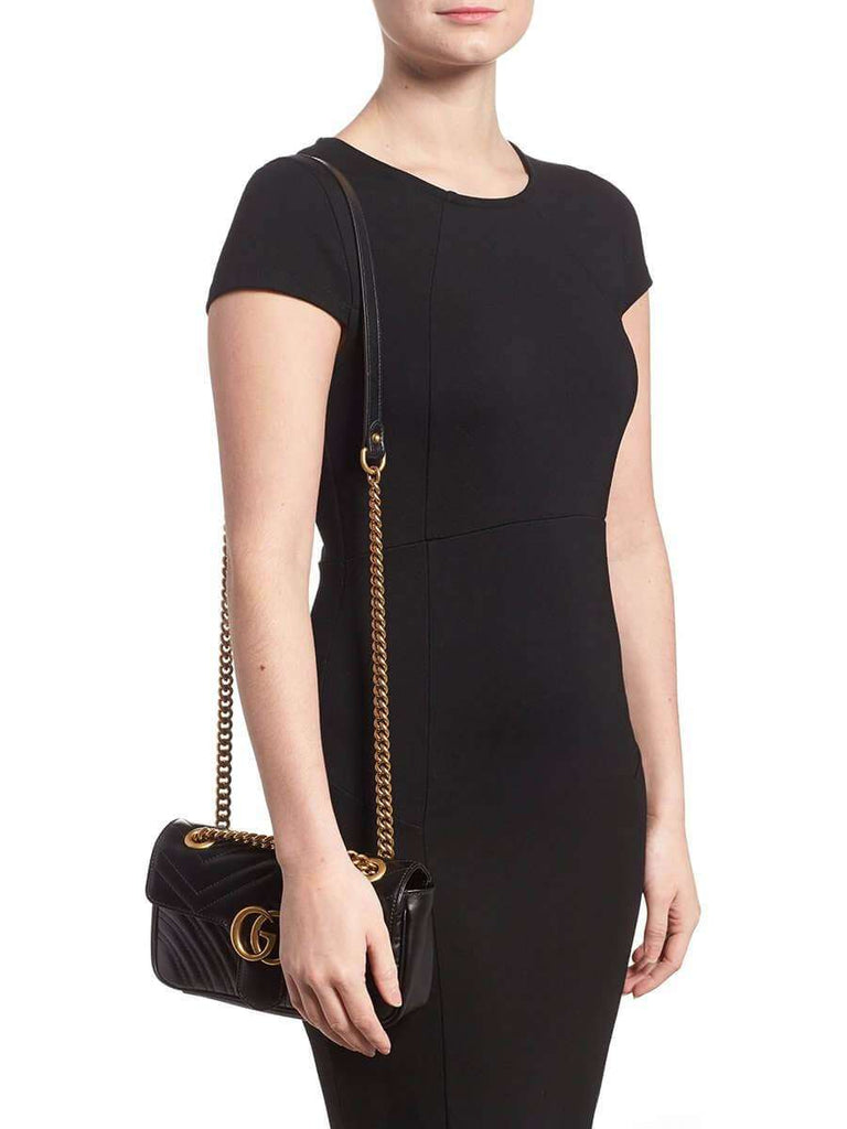 Gucci | Marmont Mini Matelassé Black Leather Shoulder Bag