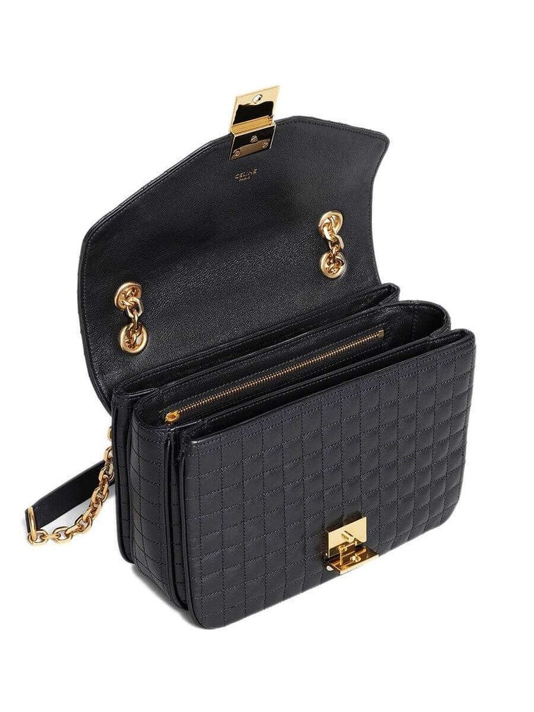 Medium C Bag in Black Quilted Calfskin open