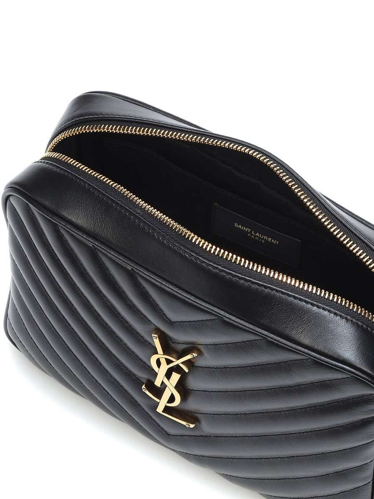 Lou Camera Bag in Quilted Leather Bronze Hardware open