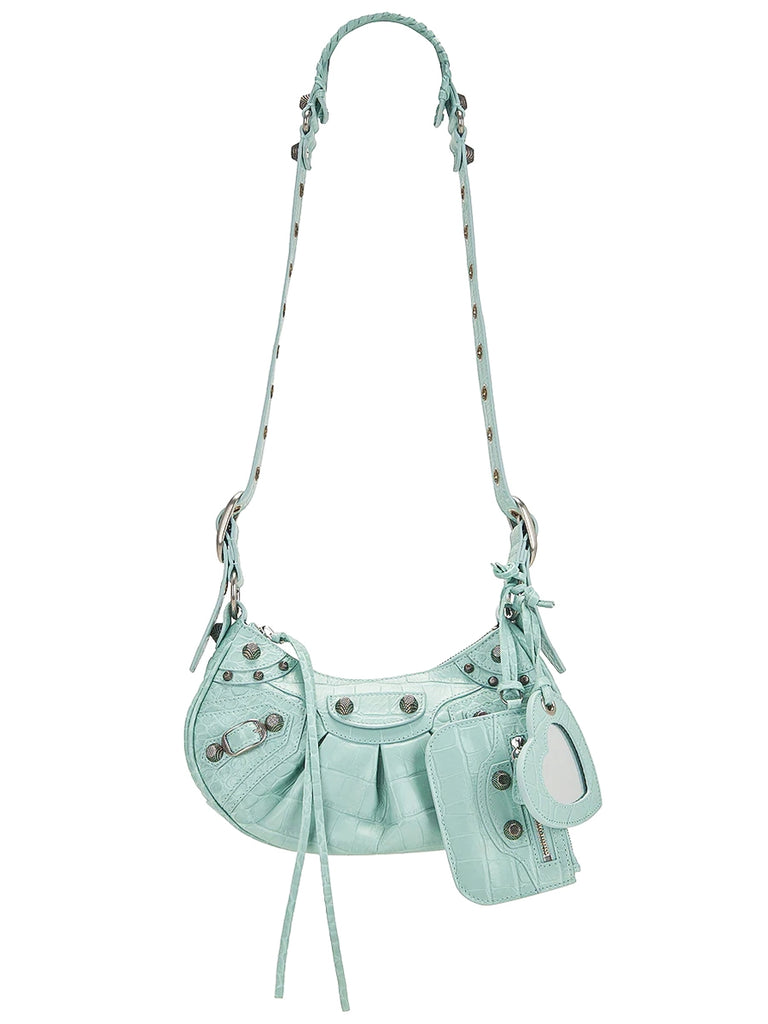Le Cagole Shoulder Bag Croc Embossed in Mint