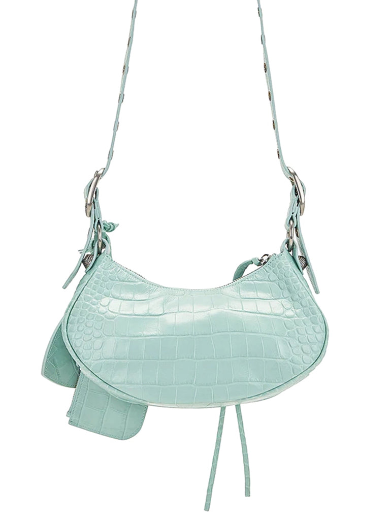 Le Cagole Shoulder Bag Croc Embossed in Mint