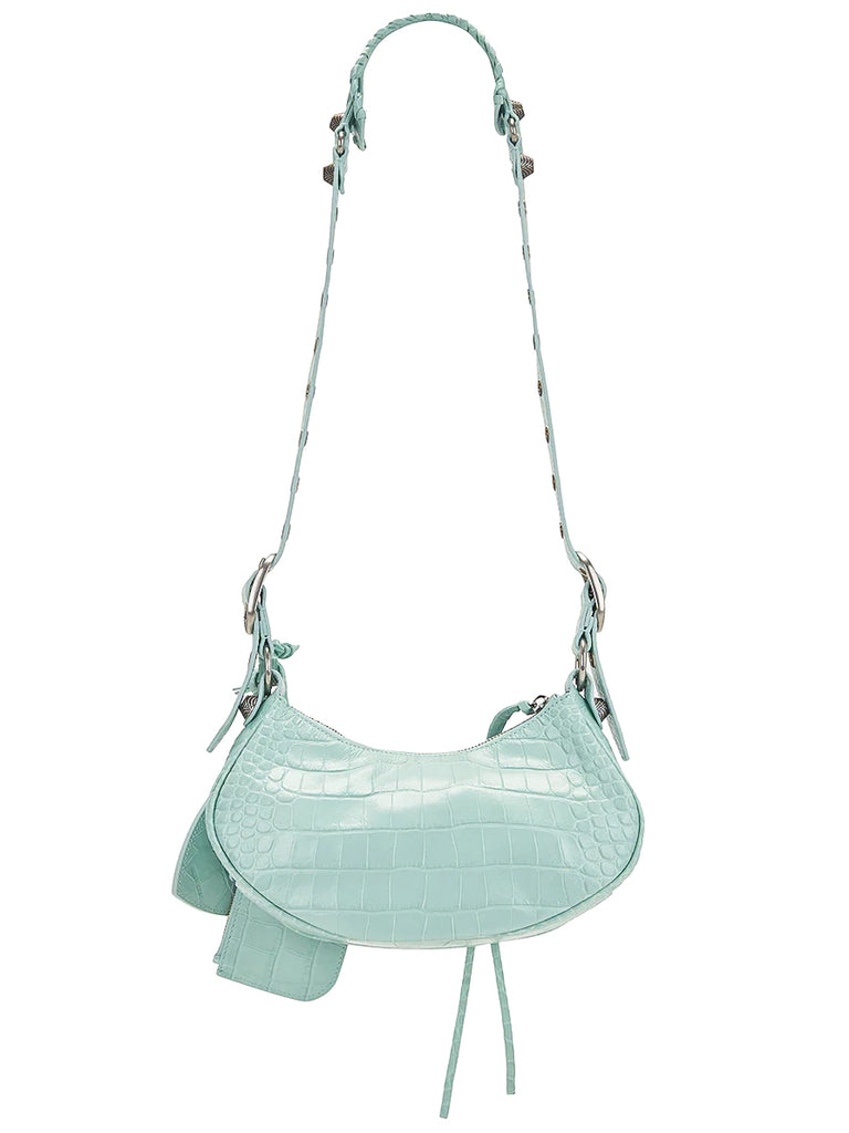 Le Cagole Shoulder Bag Croc Embossed in Mint
