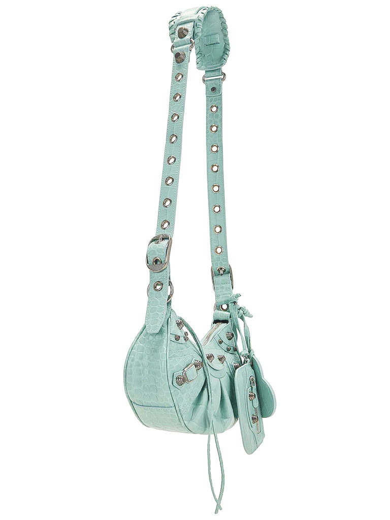 Le Cagole Shoulder Bag Croc Embossed in Mint