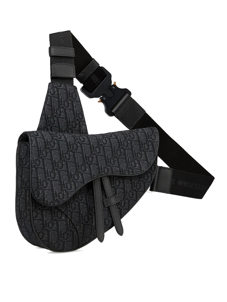 Saddle Bag in Black Dior Oblique Jacquard