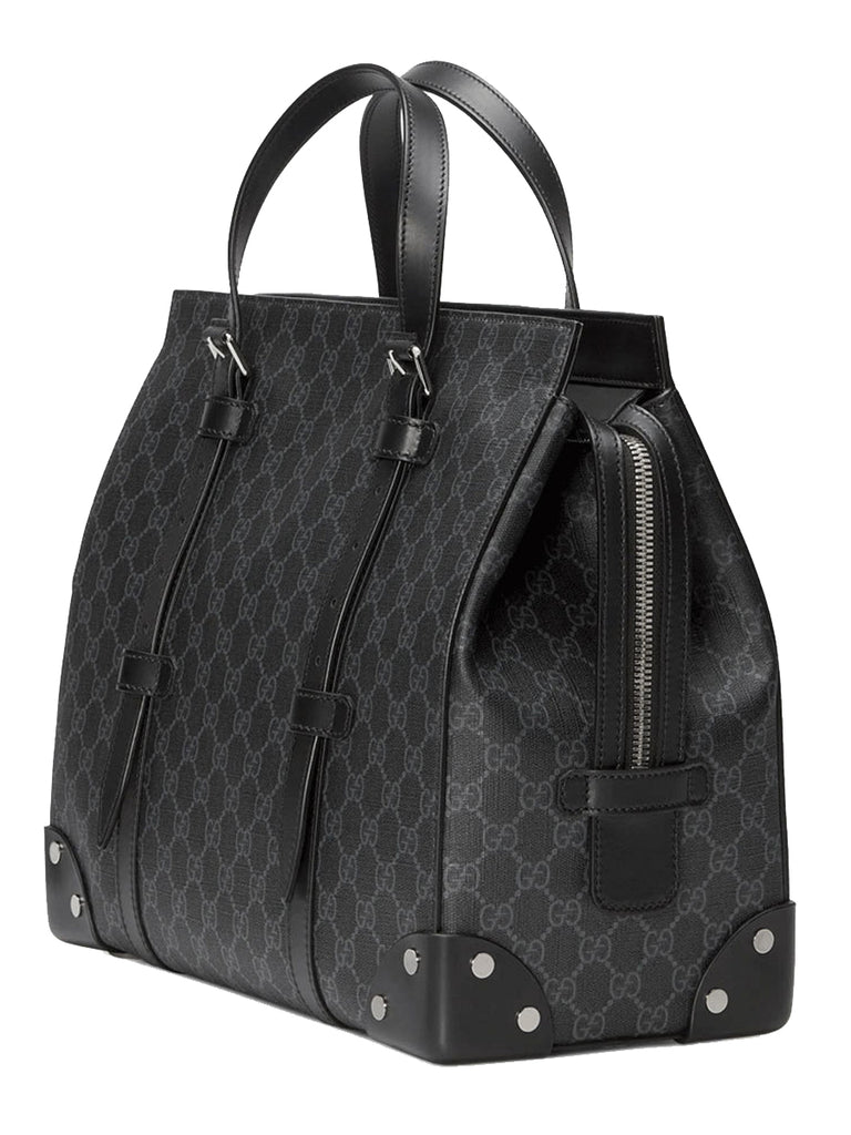 Gucci GG Supreme Canvas Leather Black and Grey Tote Bag