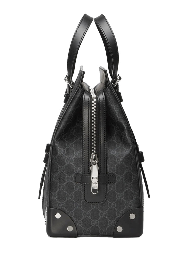 Gucci GG Supreme Canvas Leather Black and Grey Tote Bag