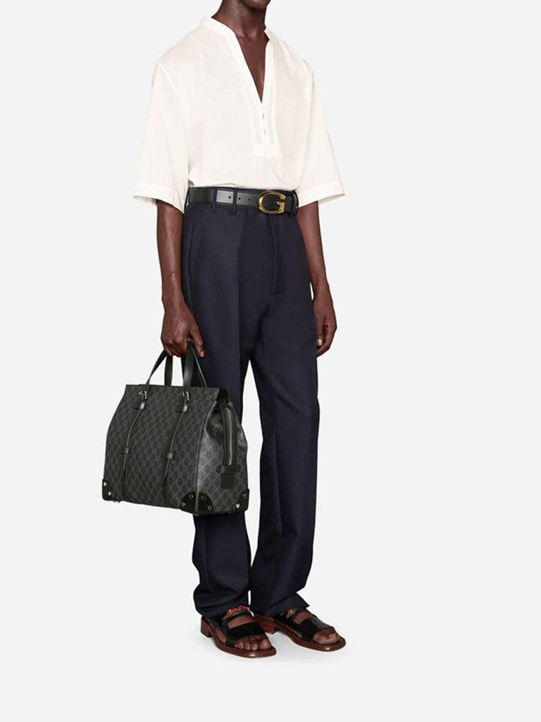 Gucci GG Supreme Canvas Leather Black and Grey Tote Bag