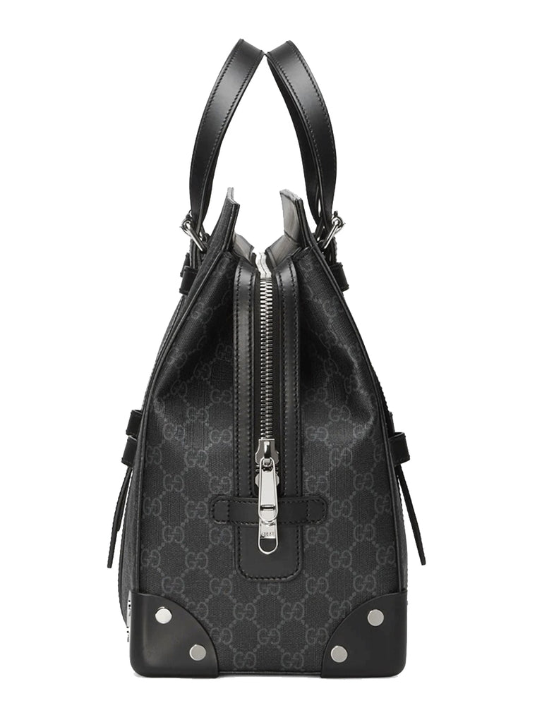 Gucci GG Supreme Canvas Leather Black and Grey Tote Bag