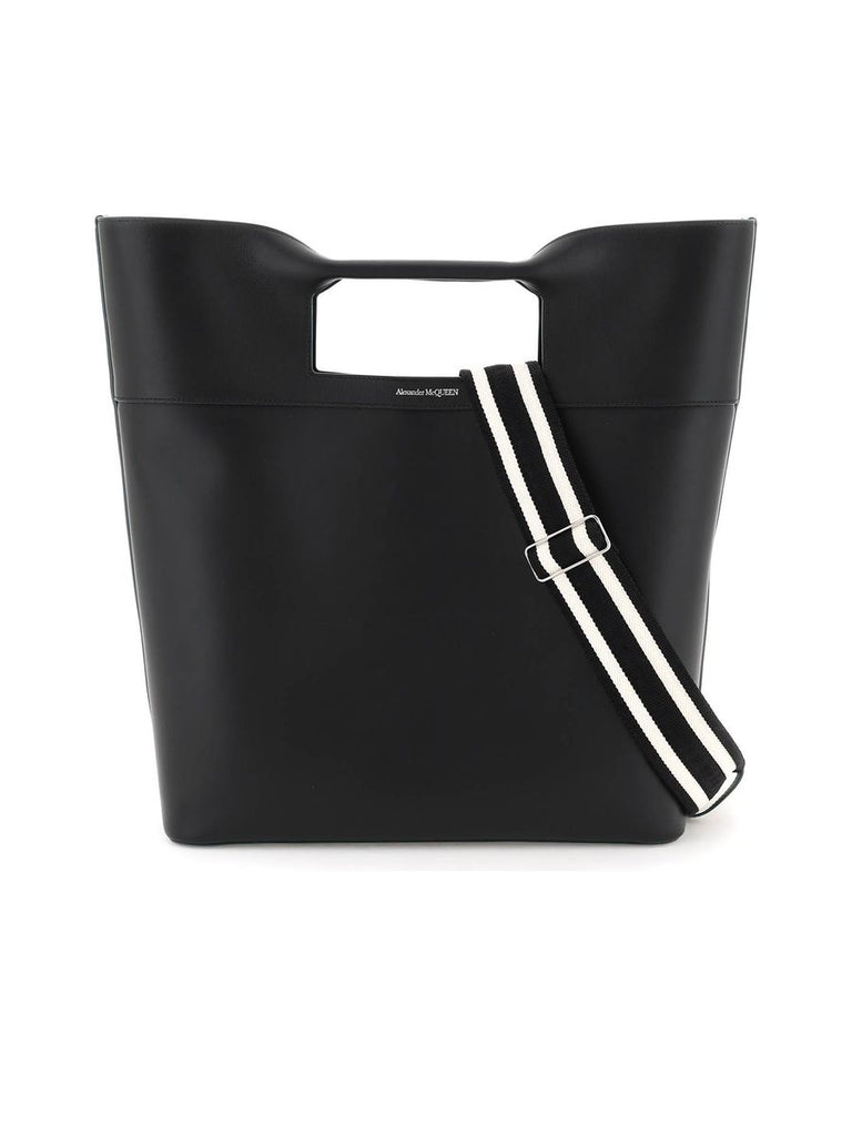 Structured Leather Tote Bag with Removable Pouch 0