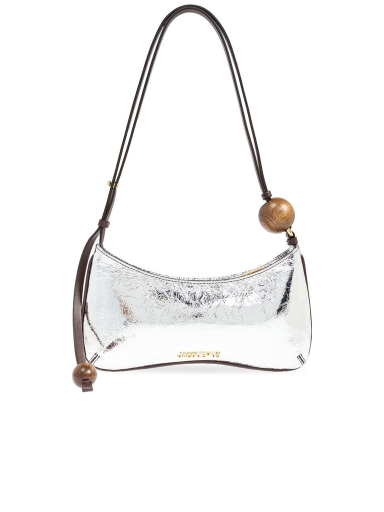 Crinkled Finish Shoulder Bag With Wooden Beads Detail 0