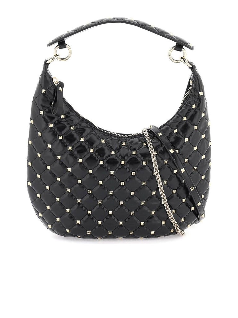 Small Leather Rockstud Spike Hobo Bag 0