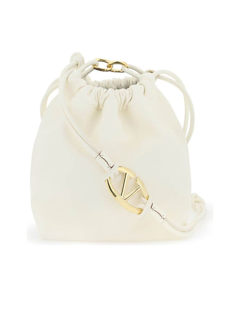 Leather Bucket Bag with Drawstring Closure and Sliding Shoulder Strap 0