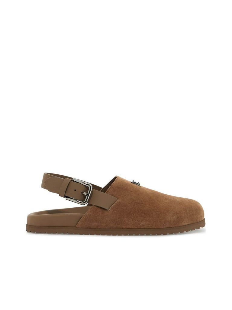 Suede Leather Clogs With Logo Plate 0