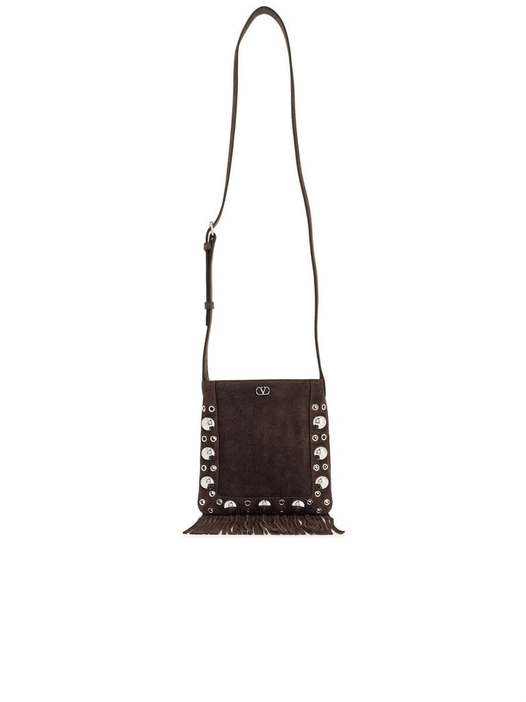 Small Suede Crossbody Bag With Studs And Fringe 0