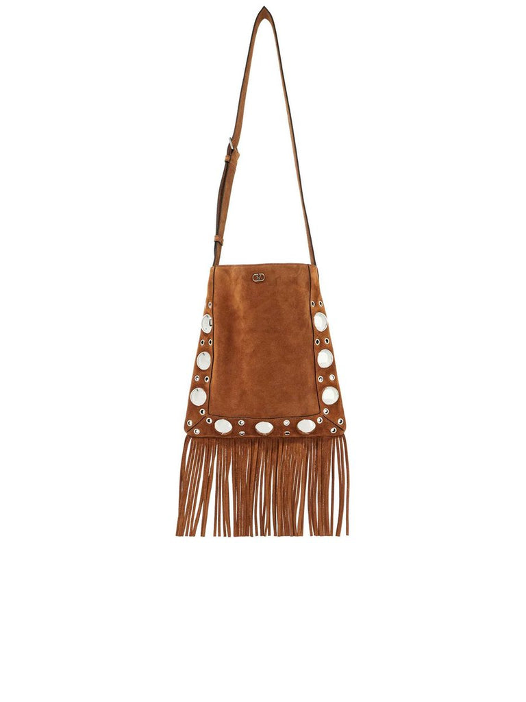 Suede Crossbody Bag With Studs And Fringe 0
