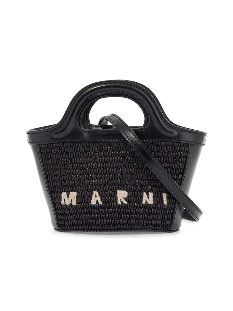 Woven Cotton And Nylon Handbag With Leather Details And Removable Strap 0