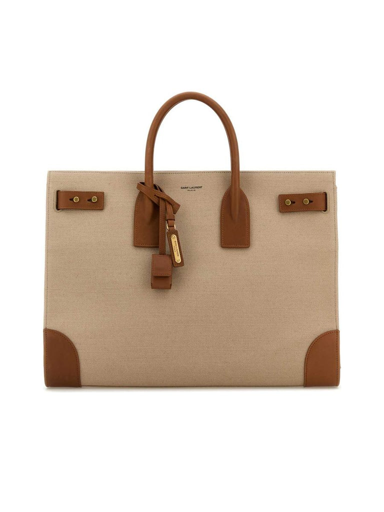 Twotone Canvas And Leather Large Sac de Jour Handbag 0