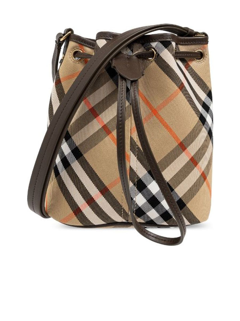 ショルダーバッグ・ポシェット [BURBERRY] Mini Check Drawstring Bucket Bag Burberry Check Drawstring Pouch in Natural | Lyst Canada
