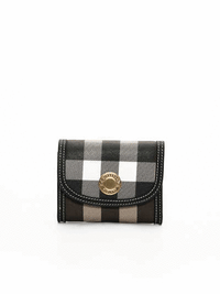 Small Leather and Check Flap Trifold Wallet in Black