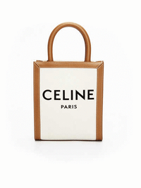 Mini Vertical Cabas Celine in Textile with Celine Print and Calfskin in Tan