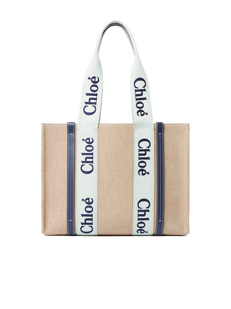 Chloe Medium Woody Tote Bag in White Blue Cosette