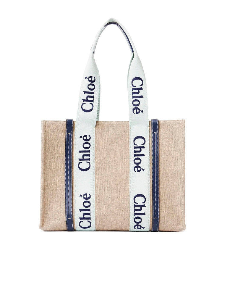 Chloe Medium Woody Tote Bag in White Blue Cosette - Main Image