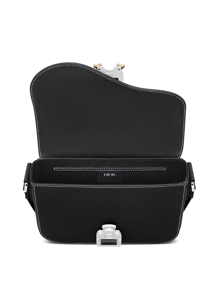 Mini Saddle Bag with Strap Dior Gray Grained Calfskin
