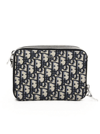 Pouch With Strap in Beige and Black Dior Oblique Jacquard
