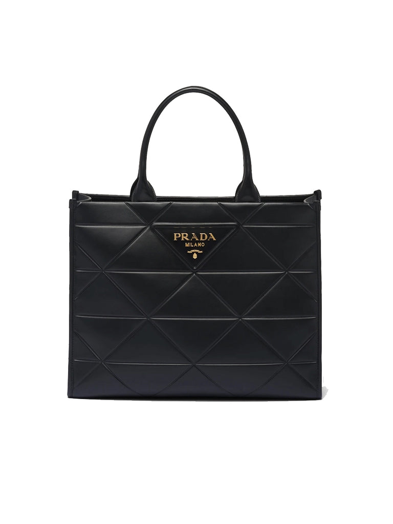 Large Leather Prada Symbole Bag with Topstitching in Black