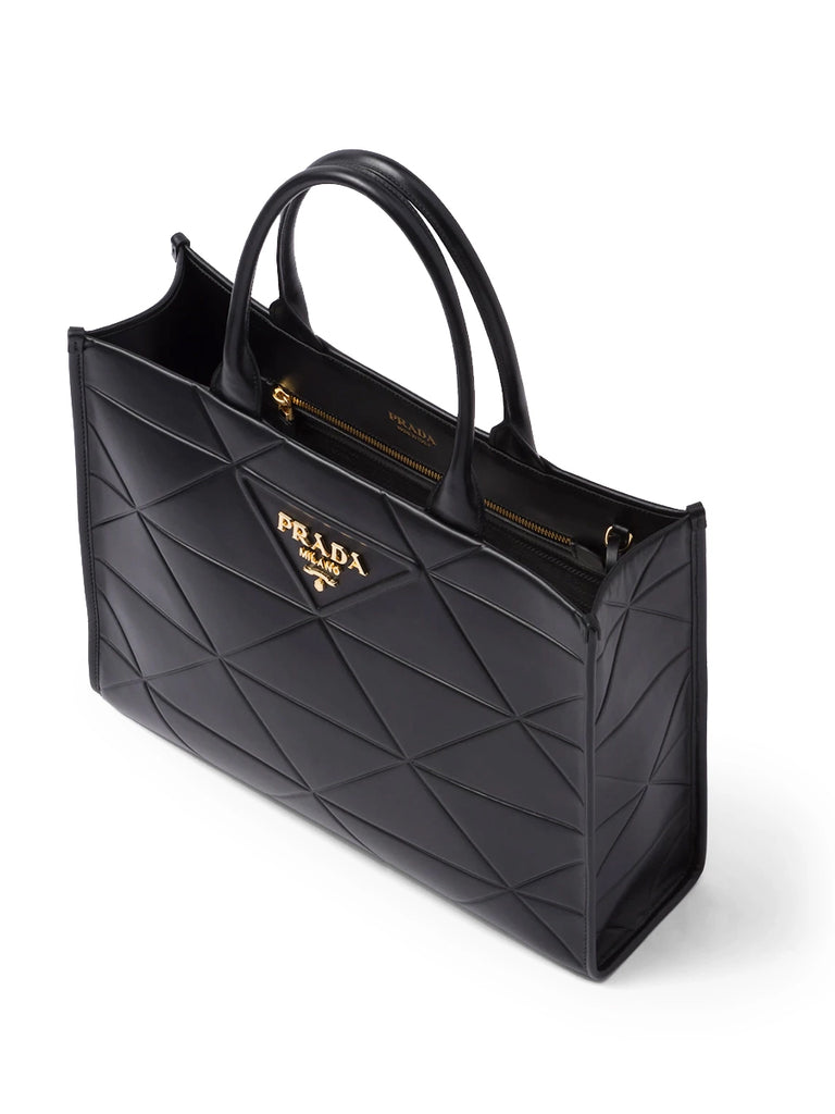 Large Leather Prada Symbole Bag with Topstitching in Black COSETTE