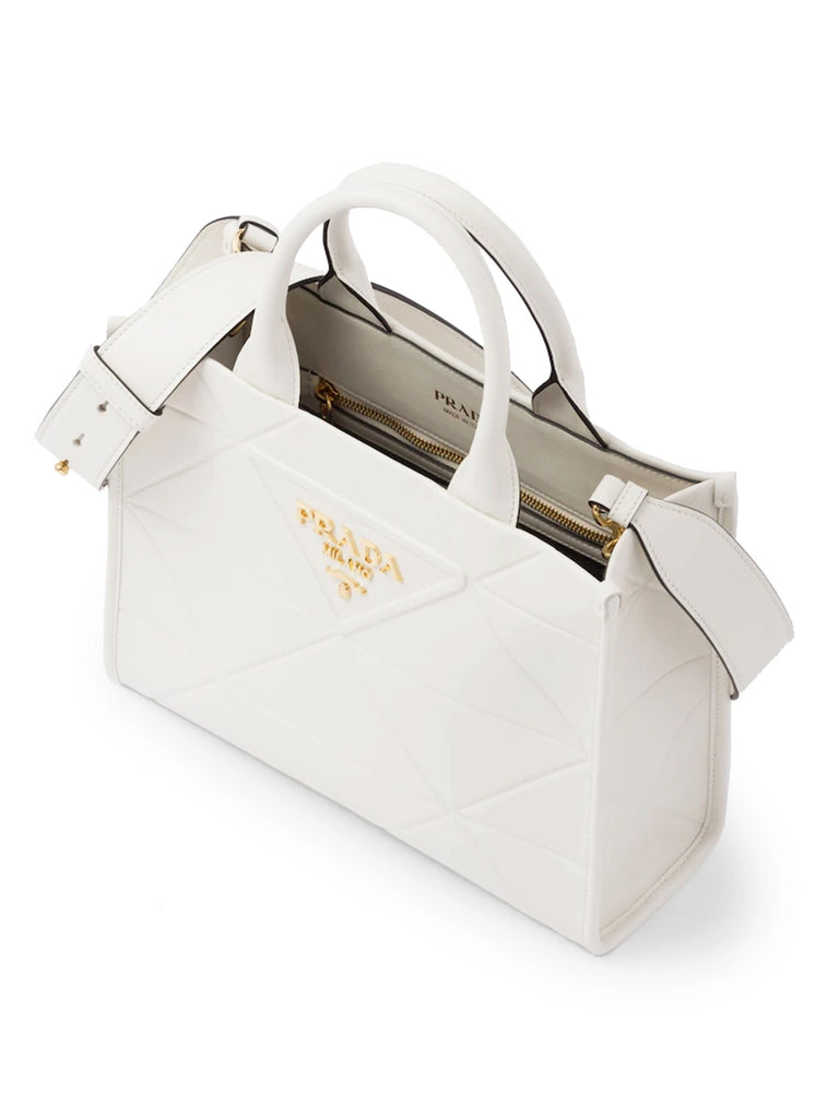 Small Leather Symbole Bag with Topstitching in White COSETTE