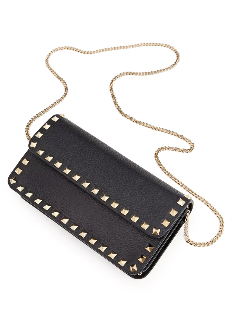 Rockstud Grainy Calfskin Chain Pouch in Black COSETTE