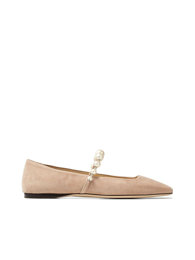 Flat Suede Shoes With Pearl Detailing 0