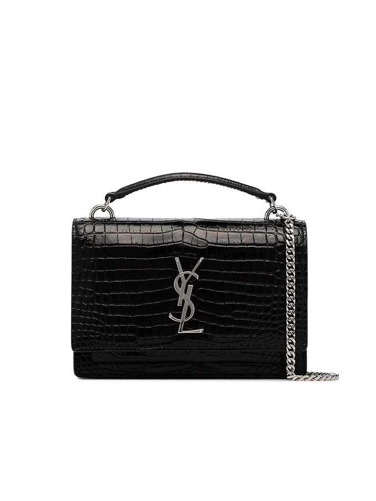 Saint Laurent Sunset Chain-Wallet in Crocodile Embossed Shiny Leather