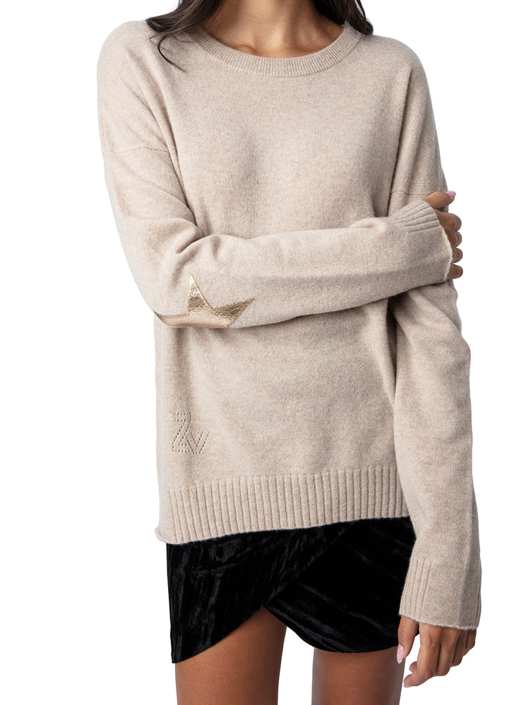 Cici Cashmere Patch Sweater in Avoine