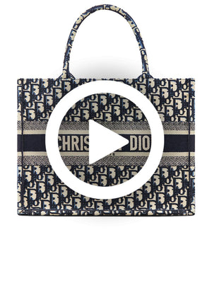 Medium Dior Book Tote in Blue Dior Oblique Embroidery