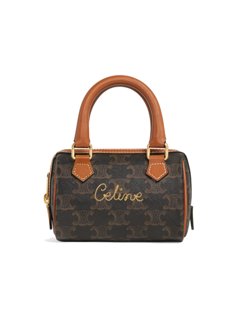 Mini Boston Bag in Triomphe Canvas with Celine Cursive