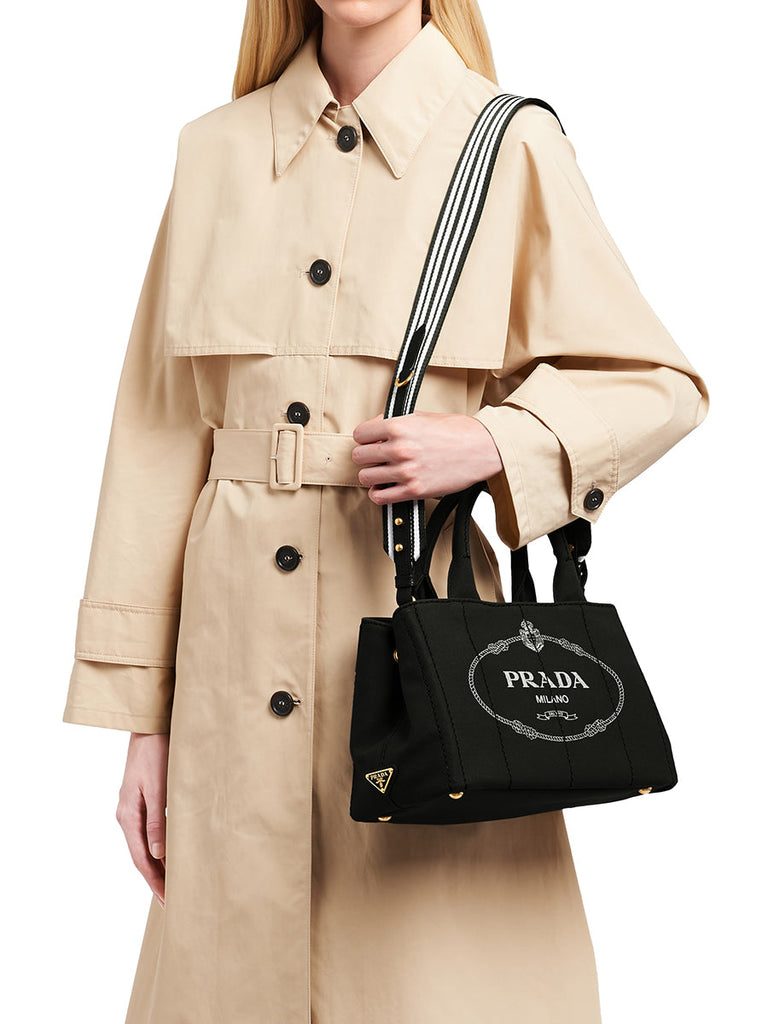 Prada Small Cotton Canvas Tote in Black