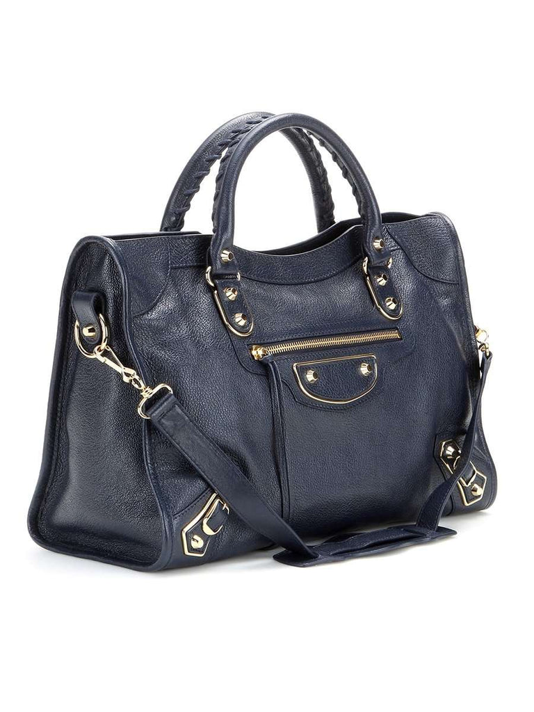 Balenciaga Classic Metallic Edge City Medium Blue Leather Tote