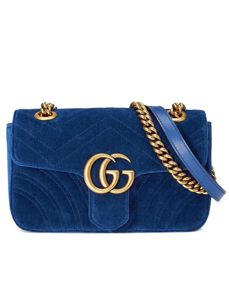 GG Marmont Mini Velvet Bag in Cobalt Blue