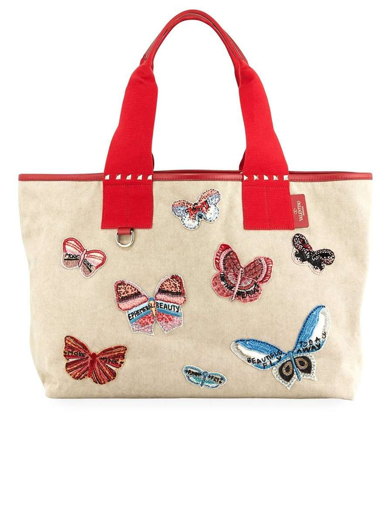Grande Plage Butterfly Embroidered Medium Tote Bag