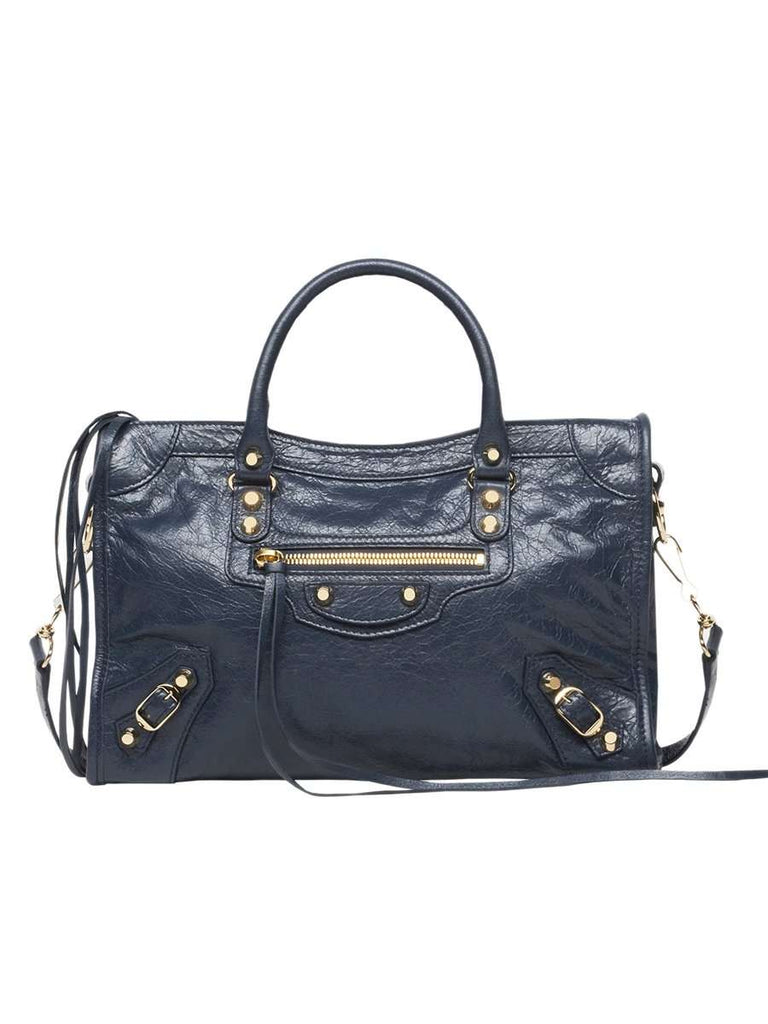 Classic City Medium Midnight Blue Crinkled Leather Tote Bag