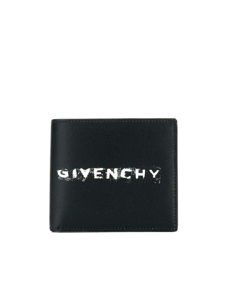 Printed Faded Logo Black Leather Wallet