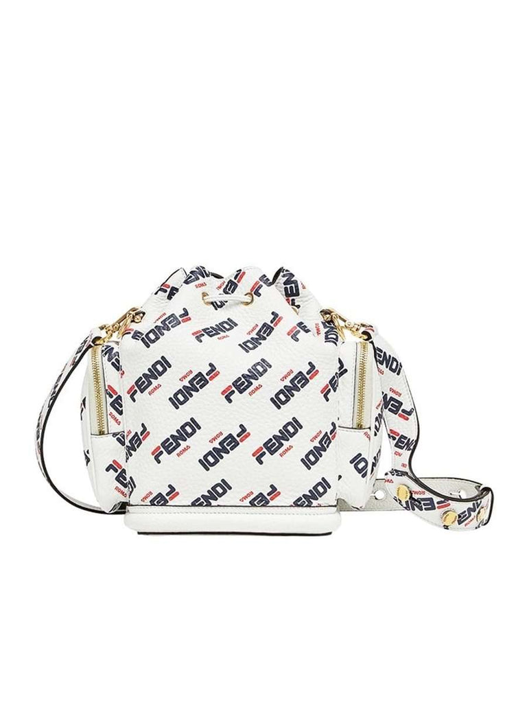 Fendi X Fila Mon Tresor Mania Logo White Leather Bucket Bag