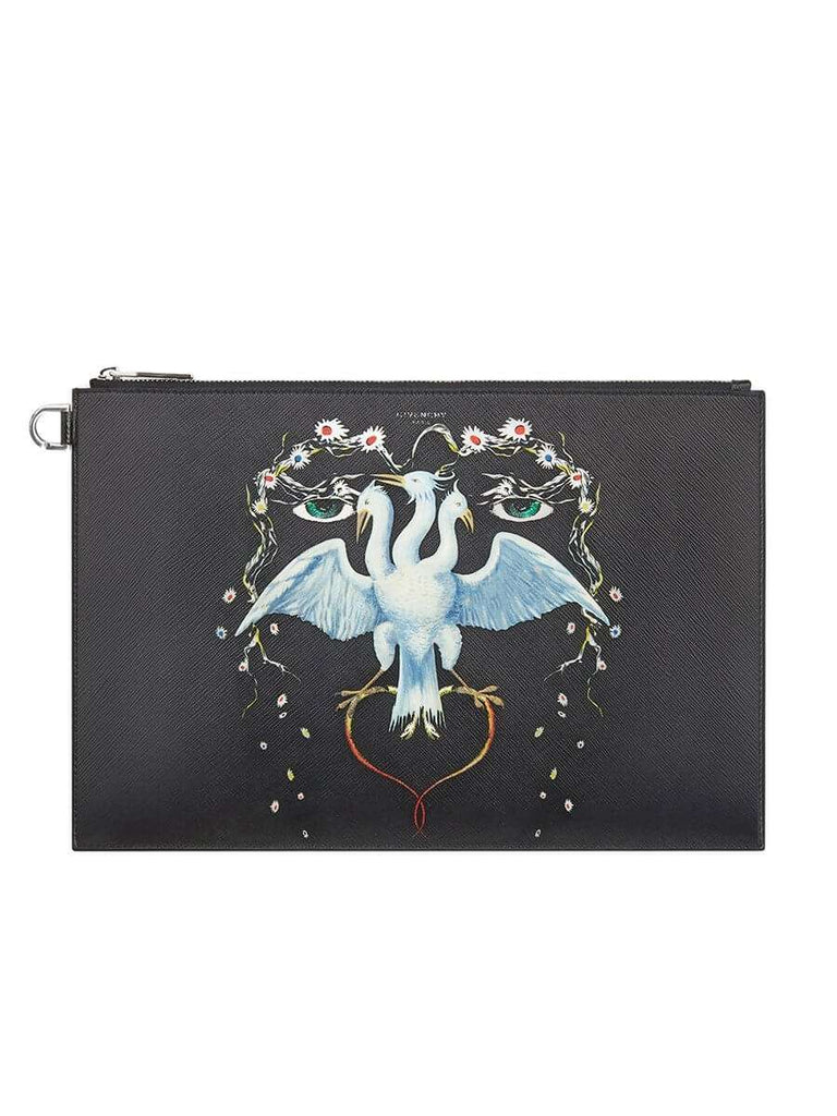 Bird Printed Pouch In Coated Canvas