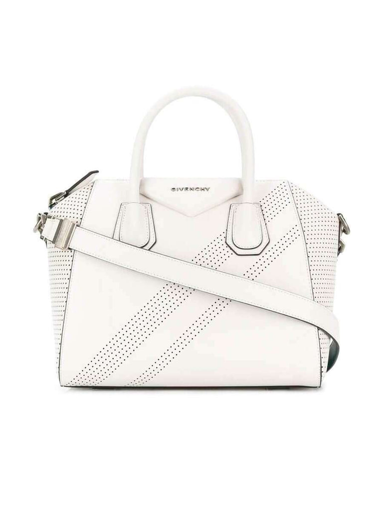 Antigona Small Perforated White Smooth Leather Handbag