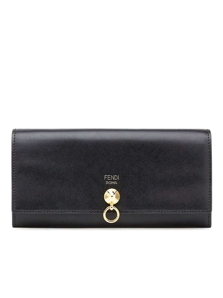 Continental Gold Conical Stud Black Leather Wallet